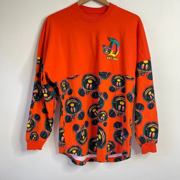 NWOT Disneyland Halloween Spirit Jersey Mickey Pumpkin Neon Orange Unisex Sz S - Picture 1 of 7
